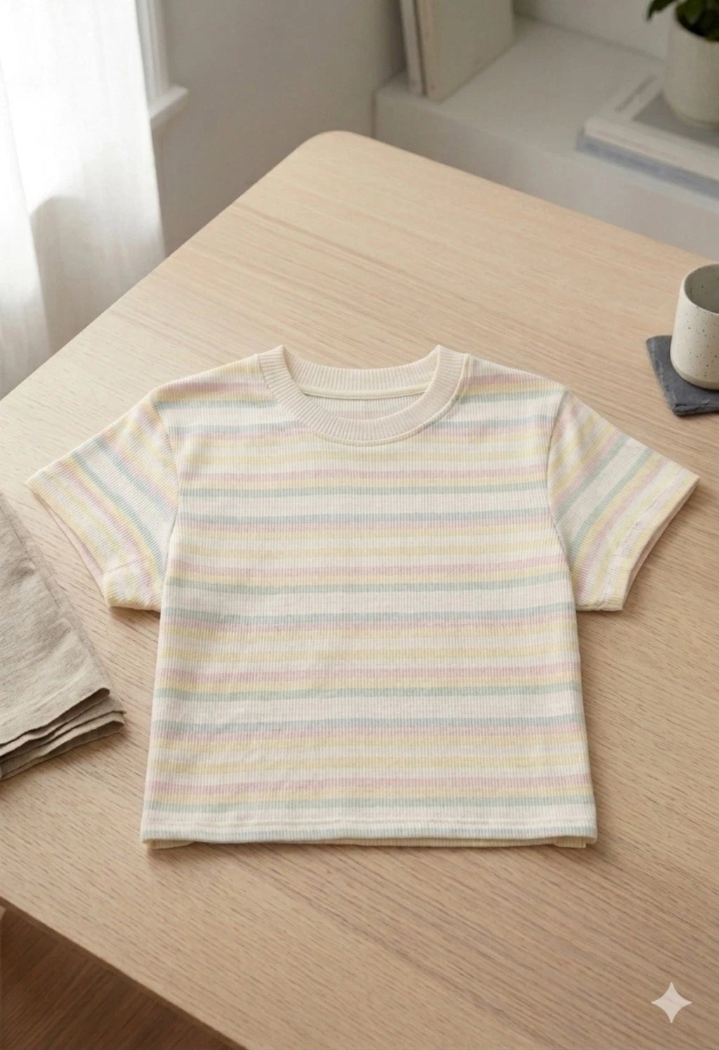 STYLE HORIZONS WOMENS STRIPED SHIRT AND SHORTS SET, CASUAL COMFY SHORT SLEEVE.