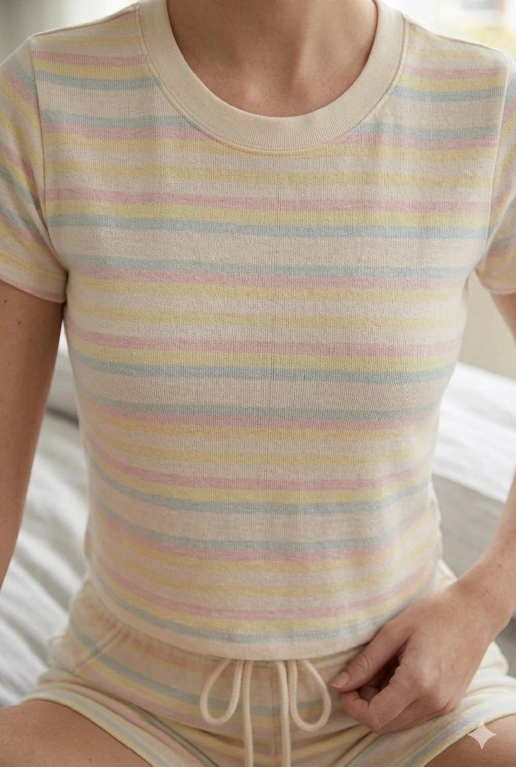 STYLE HORIZONS WOMENS STRIPED SHIRT AND SHORTS SET, CASUAL COMFY SHORT SLEEVE.