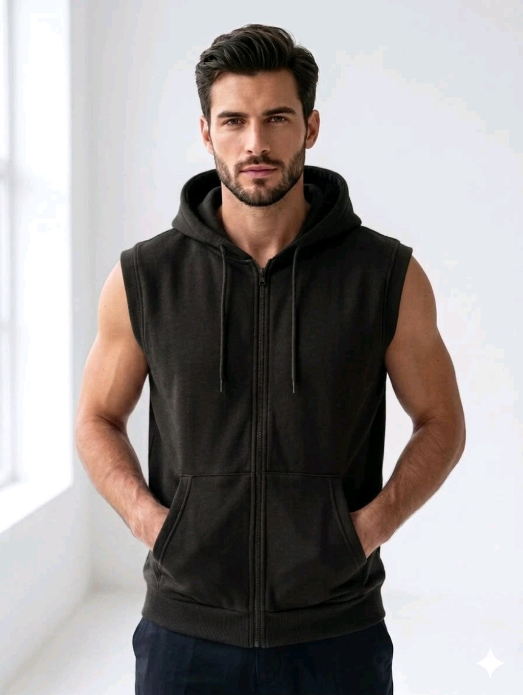 Mens Sleeveless Zip Up Hoodie