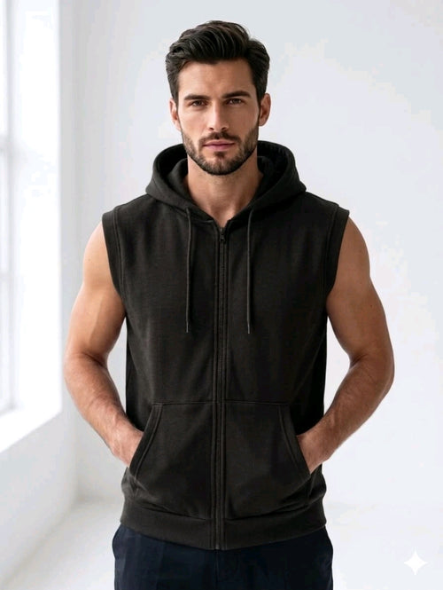 Mens Sleeveless Zip Up Hoodie