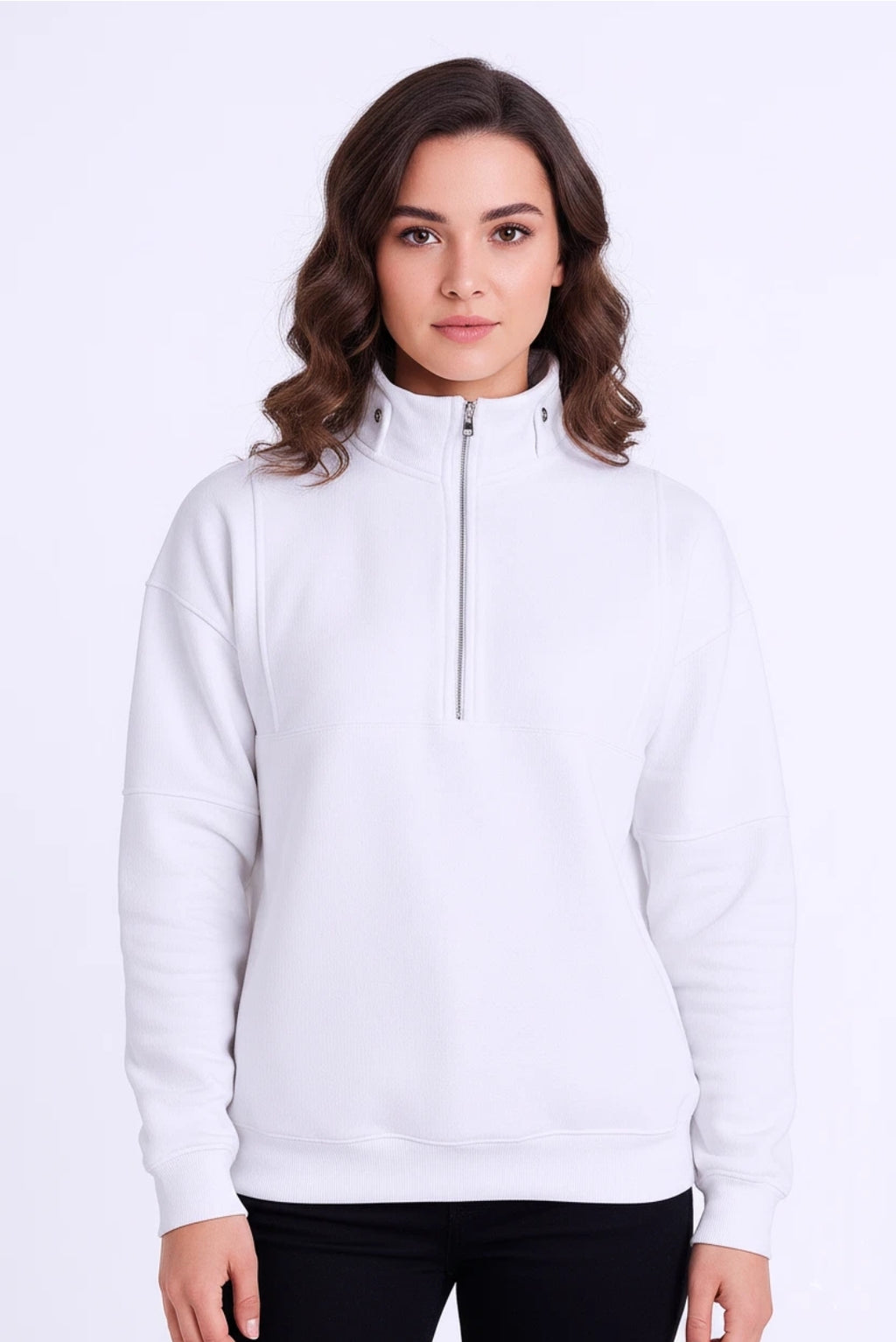 Style Horizon Women's Half Zip Fuzzy Sweatshirt Long Sleeve Drop Shoulder Pullover