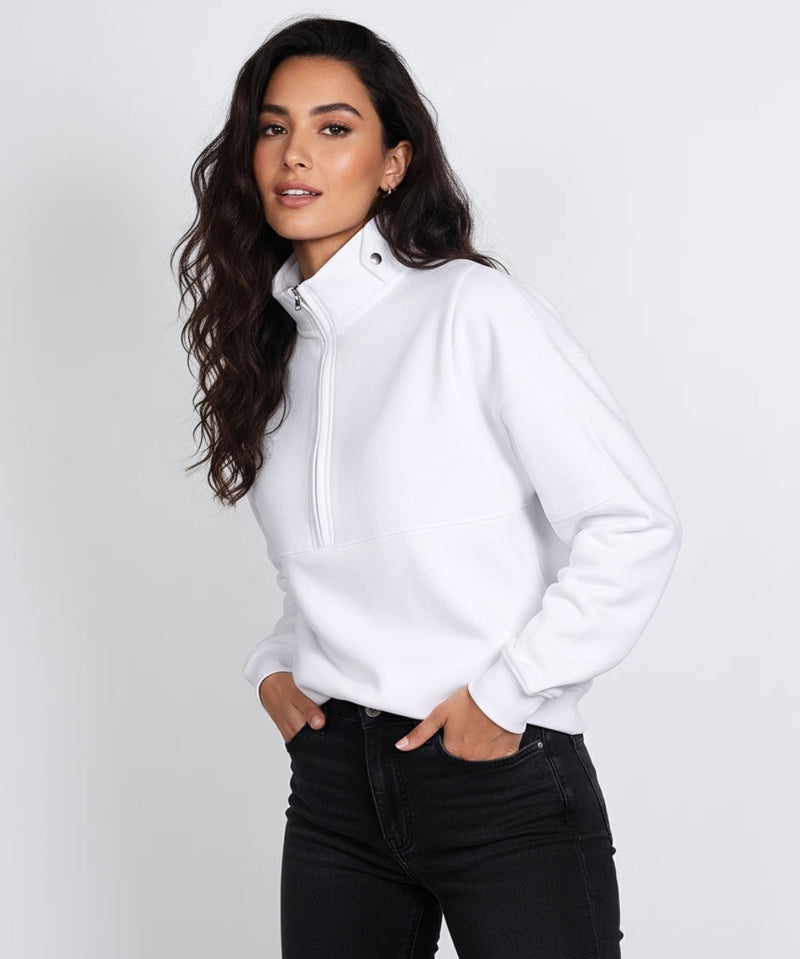 Style Horizon Women's Half Zip Fuzzy Sweatshirt Long Sleeve Drop Shoulder Pullover