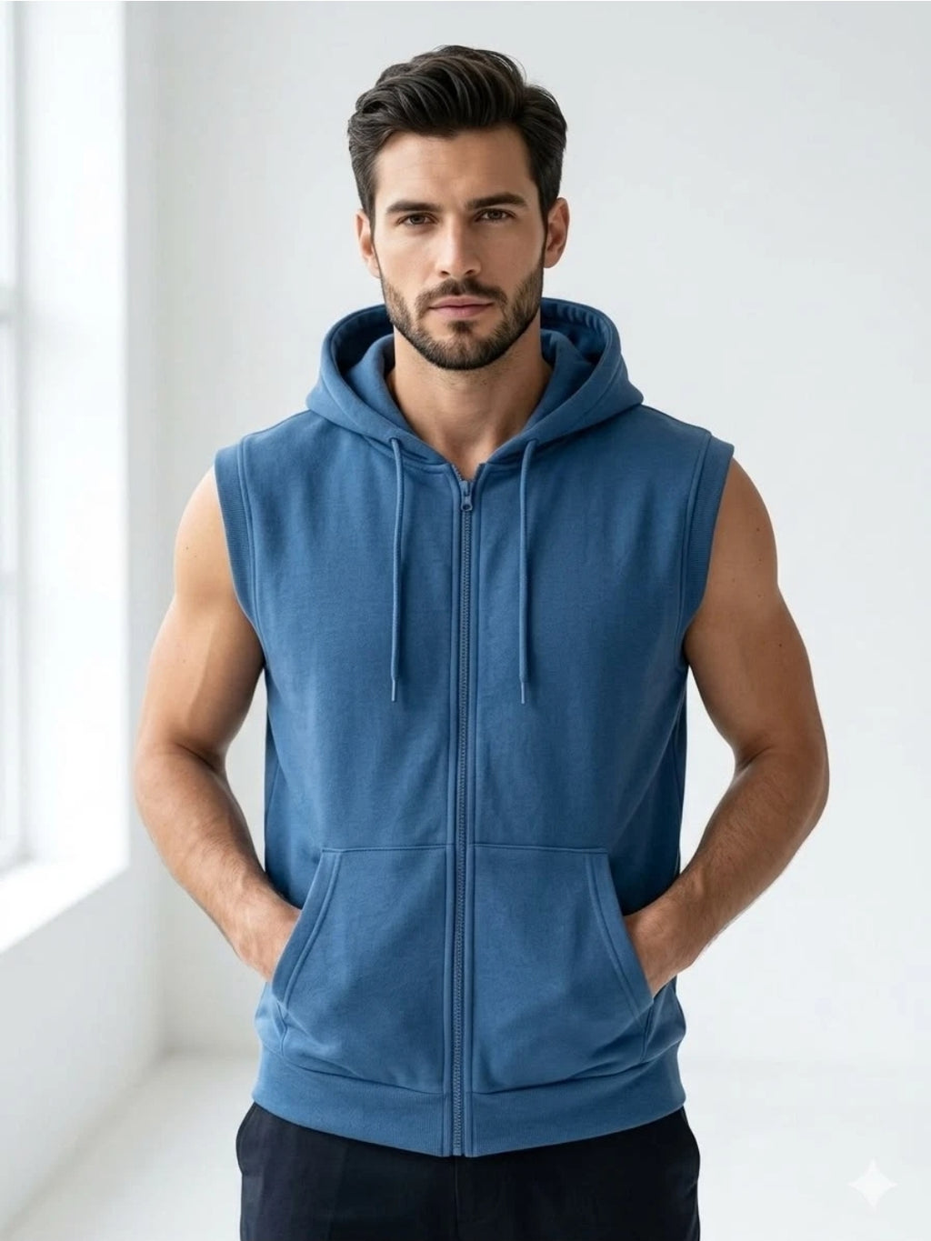 Mens Sleeveless Zip Up Hoodie