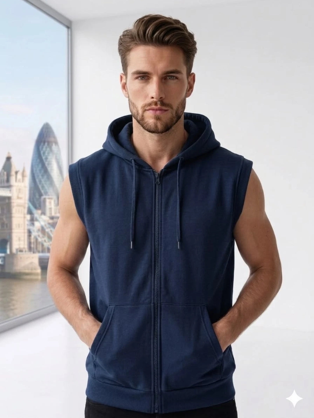 Mens Sleeveless Zip Up Hoodie