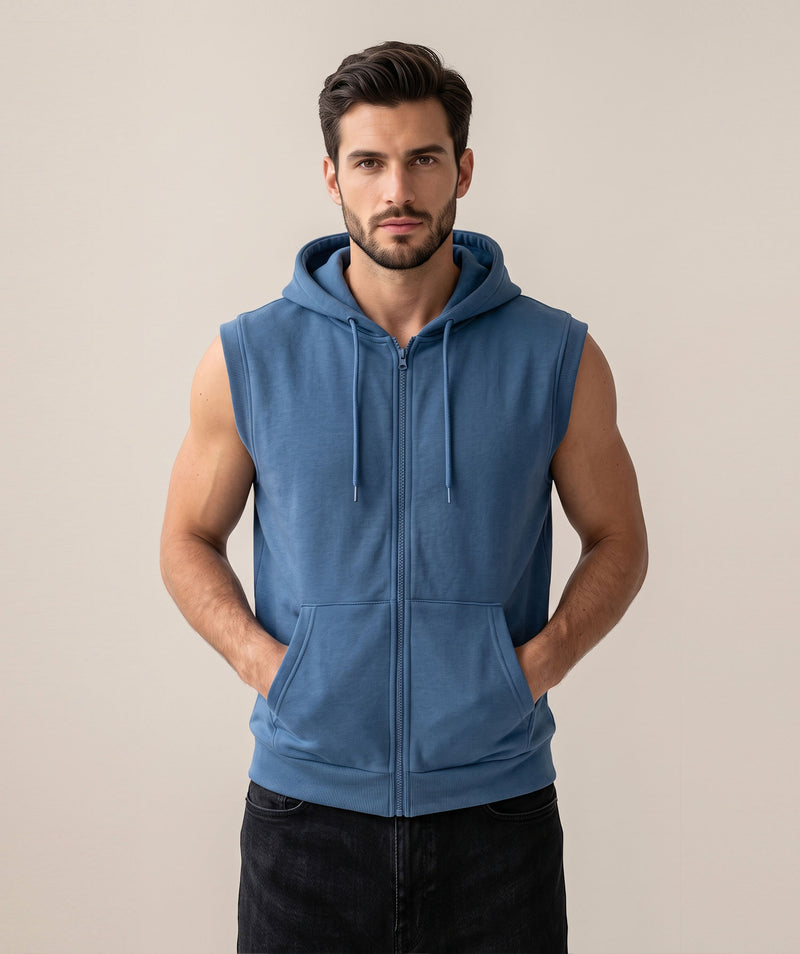 Mens Sleeveless Zip Up Hoodie